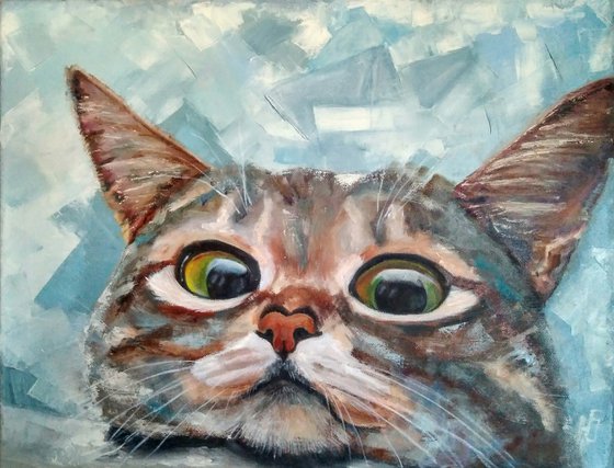 Curious cat, 45x35 cm, ready to hang.