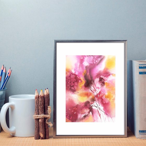 Abstract flowers. Bright pink loose florals.