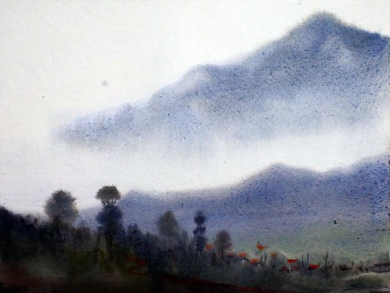 Foggy Mountain - Watercolor on Paper