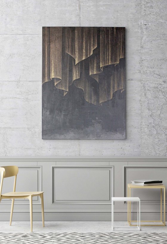 "Northern Lights" Black gold lights abstract