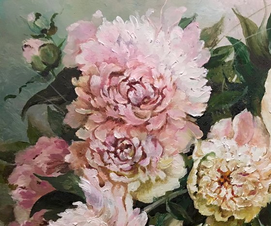 ''PEONIES IN A GLASS VASE"