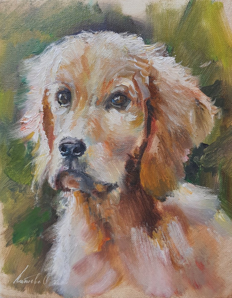 Photorealistic Oil Painting , The Dog Is My Friend By Olha Laptieva, 8 X 10, Artwork For Sale On Artfinder
