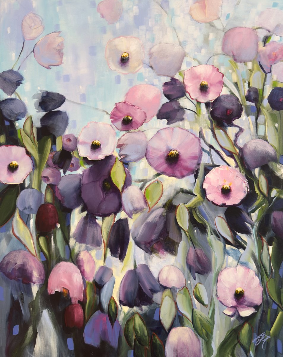 Impressionistic Botanical Acrylic Painting By Sandra Gebhardt-Hoepfner, 31 X 39", Let Them Dance 1, Original Artwork