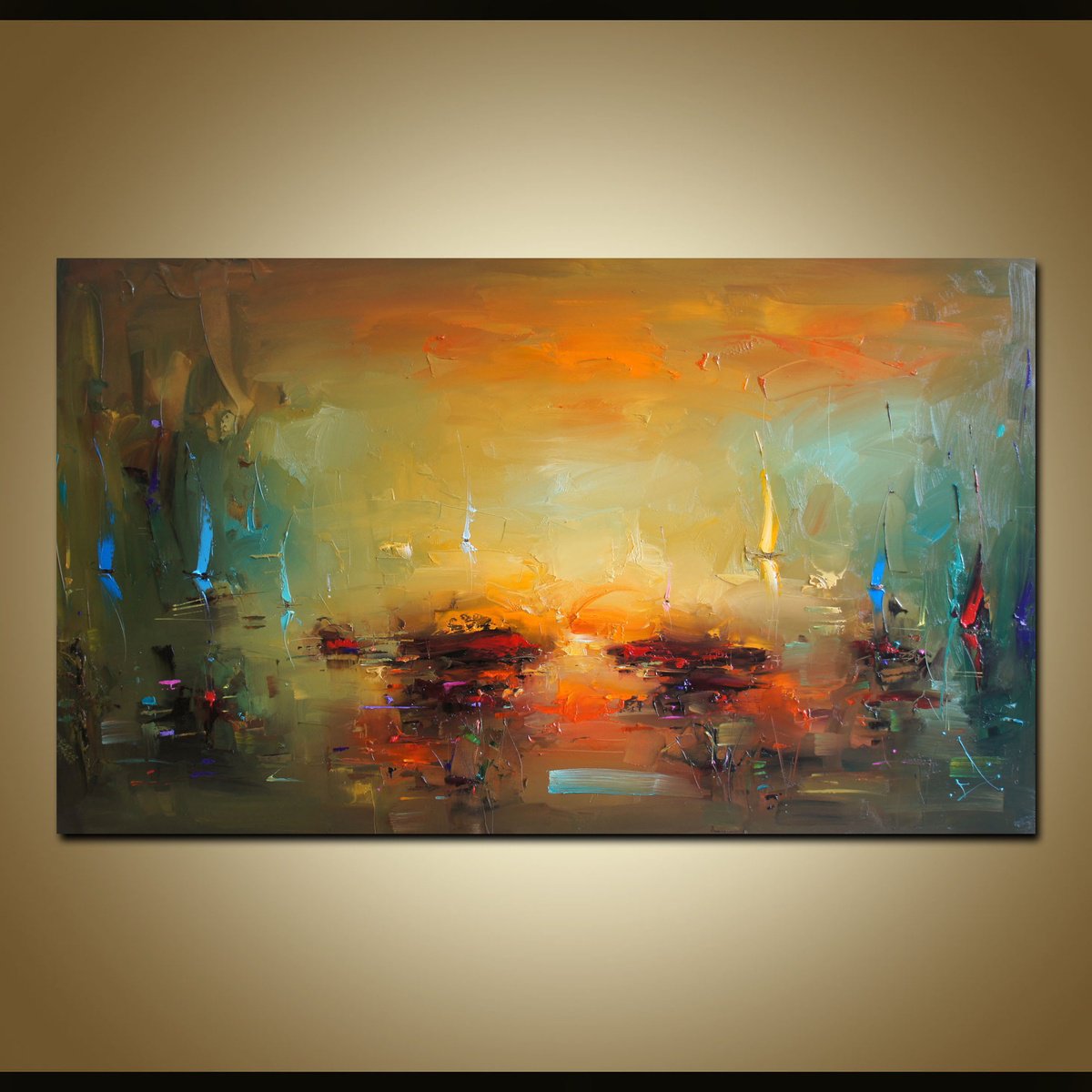 Abstract Landscape Oil Painting By Stanislav Lazarov, 67 X 39", Summer Adventure, Original Artwork