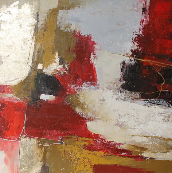 "Florid 2" Abstract red gold acrylic art