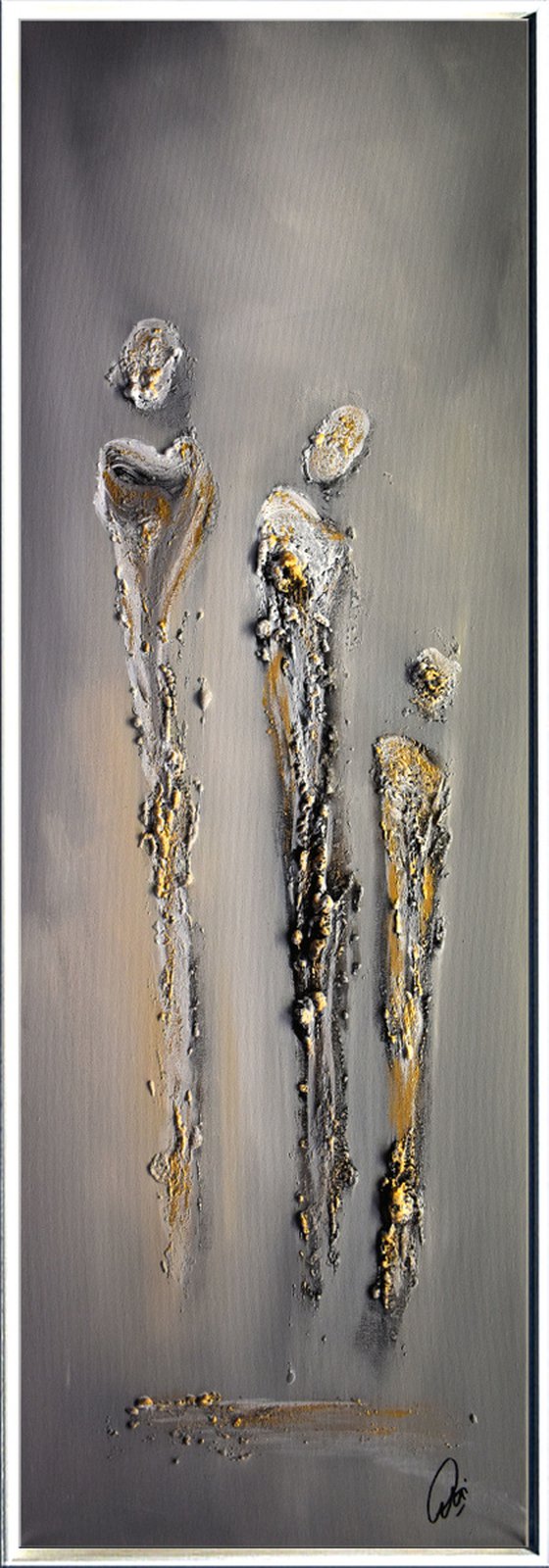 Relationships - abstract acrylic painting, canvas wall art, black, white, gold, framed modern art