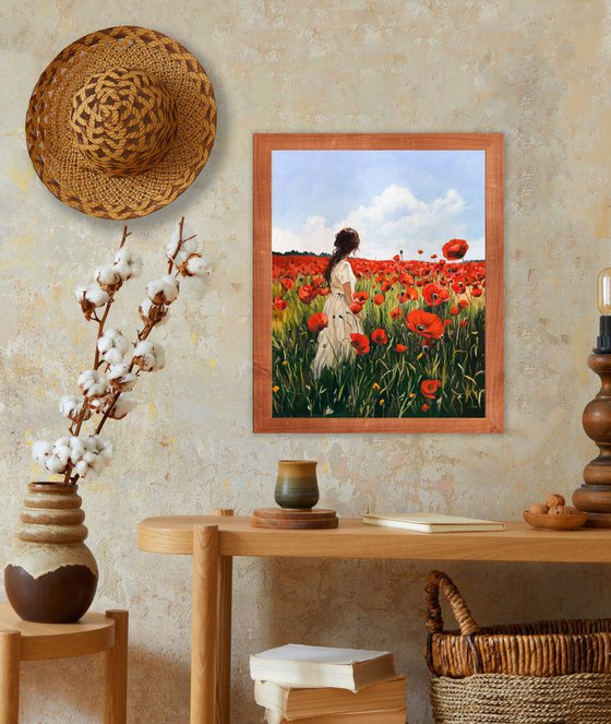 Woman in a red poppy field
