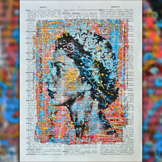 The Queen - Collage Art on Large Real English Dictionary Vintage Book Page