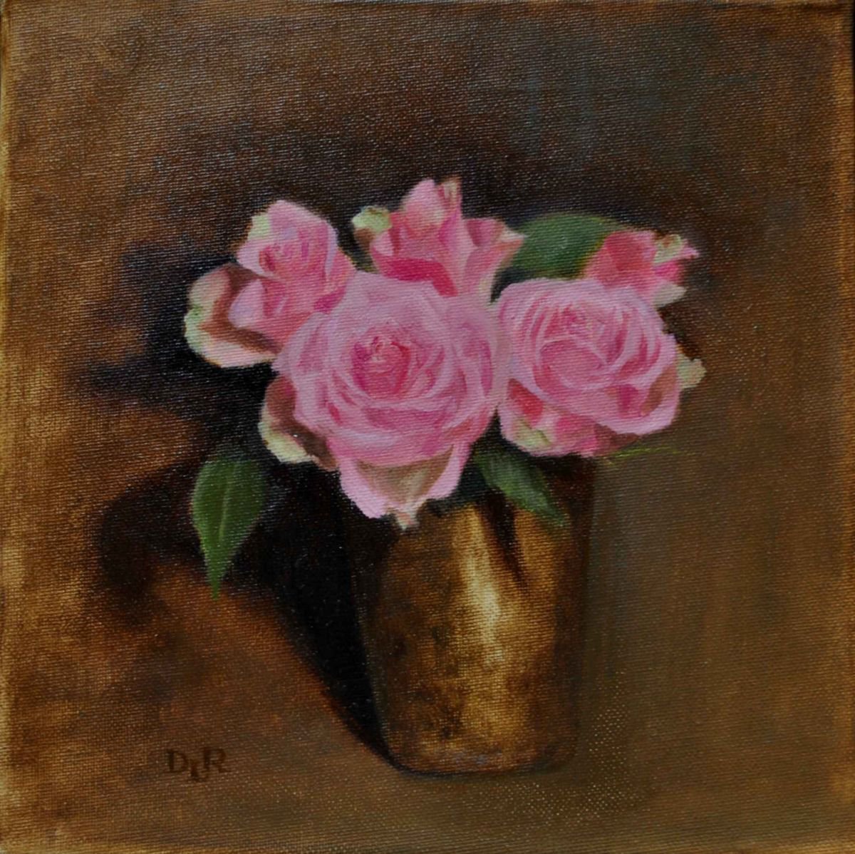 Photorealistic Botanical Oil Painting By Daniela Roughsedge, 11 X 11, A Bouquet Of Roses, Original Artwork