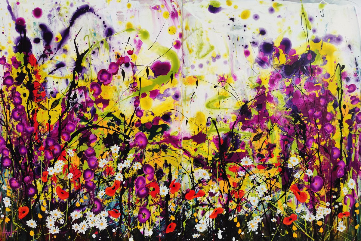 Violet Honeyday; Abstract Floral Landscape By Angie Wright, 71 X 47, Artwork For Sale On Artfinder