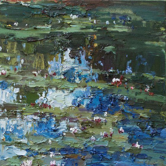 Water Lilies -Pond flowers  Impasto Original Oil painting