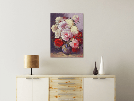 Peonies  (60x80cm, oil painting, palette knife)