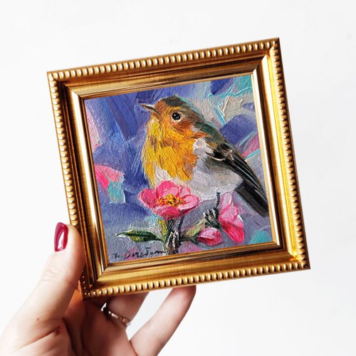 Robin bird painting by Nataly Derevyanko
