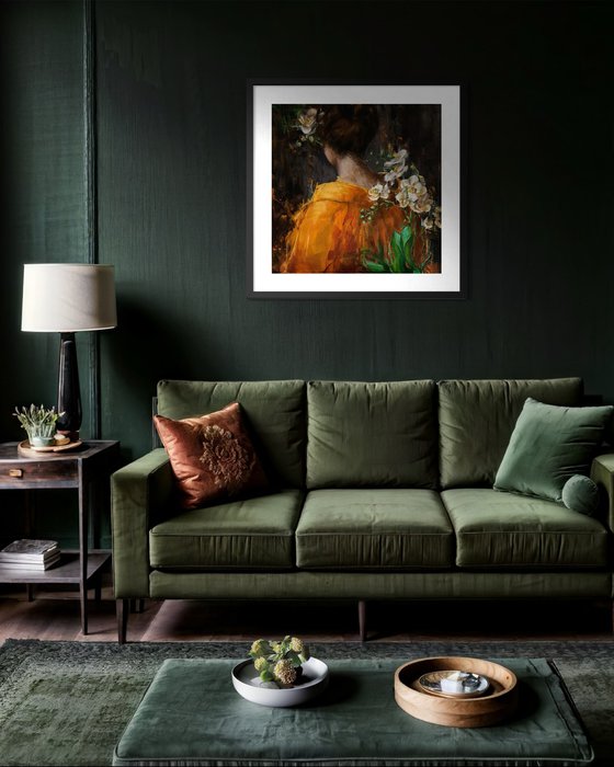 ORANGE KIMONO WHITE ORCHIDS