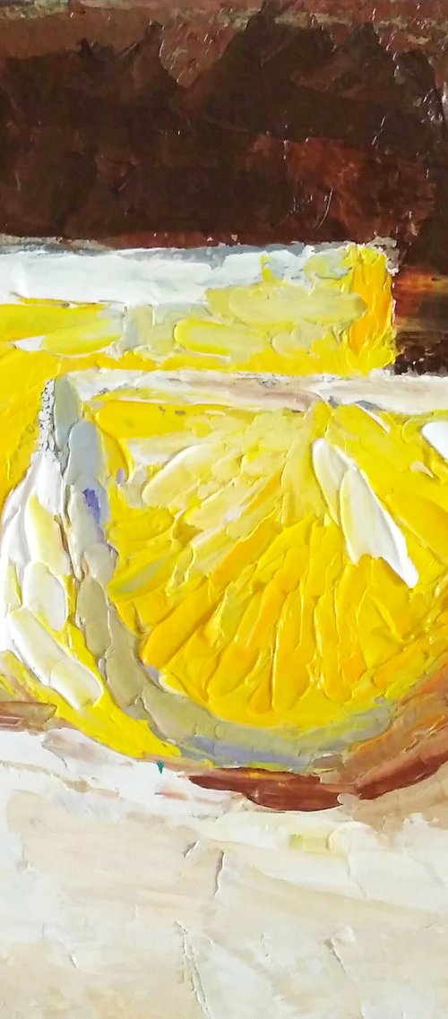 Lemon Painting Fruit Original Art Citrus Impasto Artwork Mini Oil Painting by Yulia Berseneva