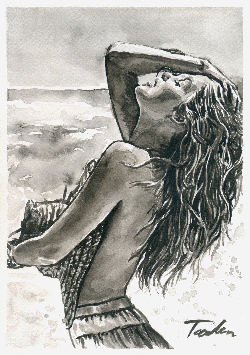 Urban And Pop Portrait Ink Drawing By Tashe, 8 X 12", Vitamin Sea, Original Artwork