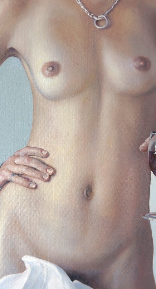 Nude with glass of wine. by Sergej Sologub