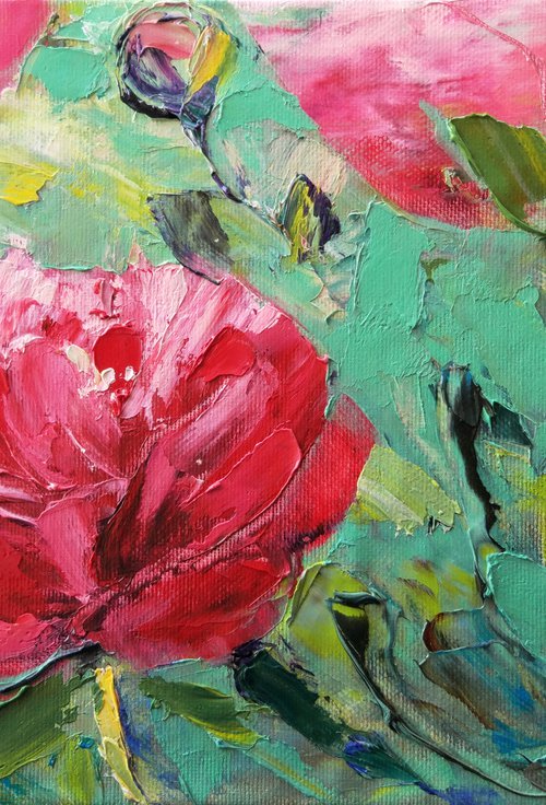 Peonies. Etude. Original oil painting by Helen Shukina