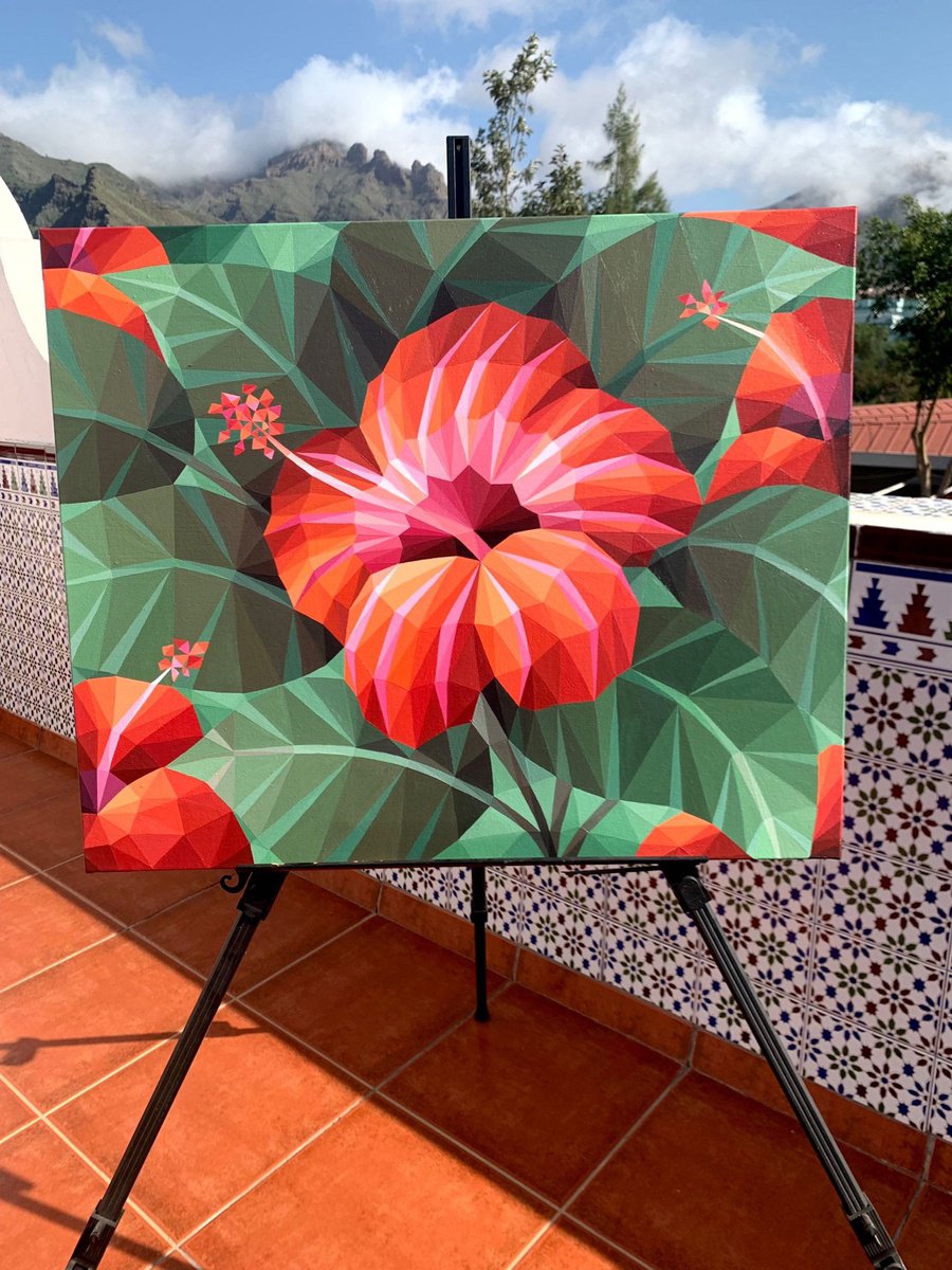 ORANGE HIBISCUS FLOWER Acrylic painting: Maria Tuzhilkina