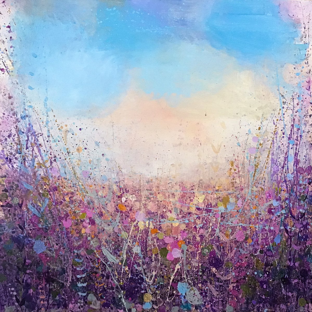 Rainy Blue Sky, Mauve Day Acrylic Painting By Sandy Dooley 