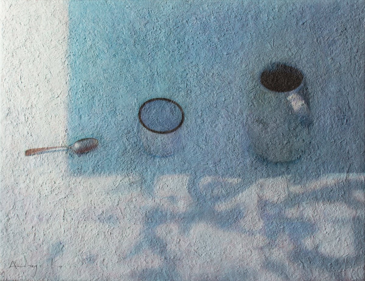 Impressionistic Still Life Acrylic Painting By Andrejs Ko, 26 X 20, Breakfast In The Garden., Original Artwork