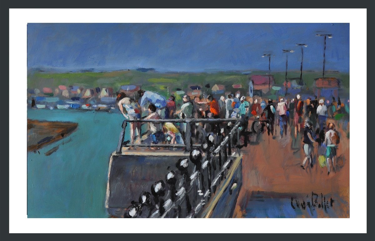 Impressionistic Landscape Oil Painting By Andre Pallat, 29 X 20, Sea Wall At Littlehampton, Original Artwork