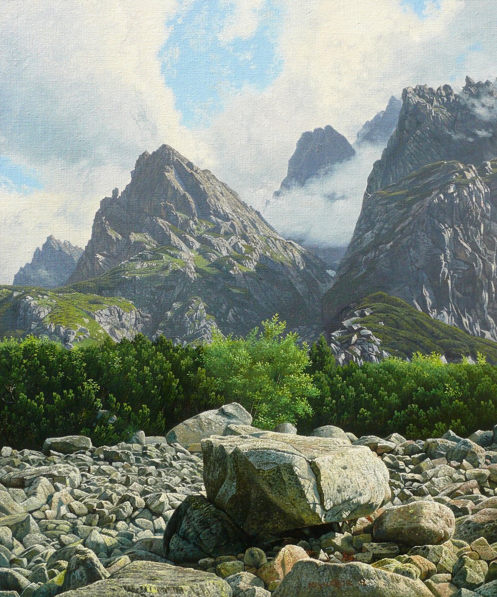 Photorealistic Landscape Oil Painting By Mlynarcik Emil, 20 X 24", Morning In A Mountain Valley, Original Artwork