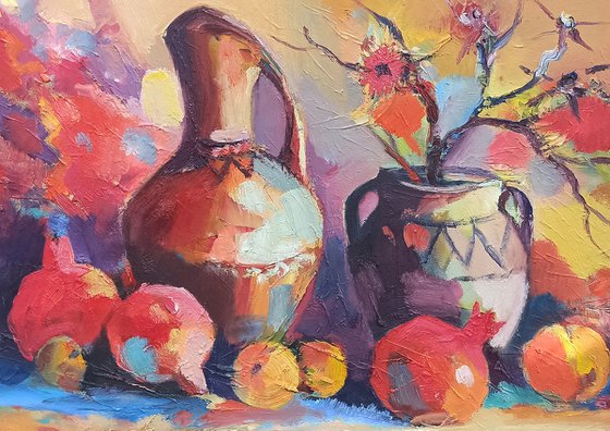 Still life with pitcher and jug (50x70cm, oil painting,  ready to hang)
