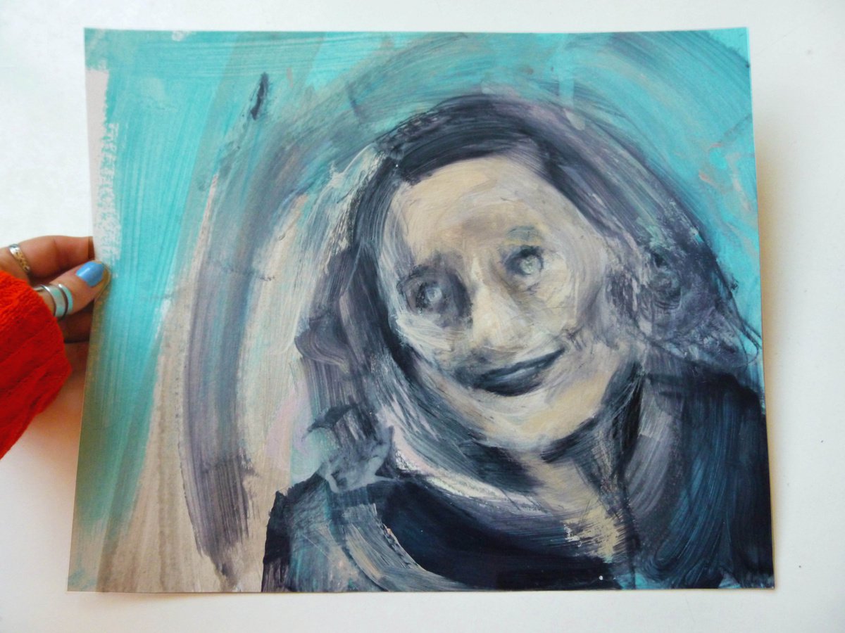 Expressive Portrait Acrylic Painting By Cynthia Gregorova, 13 X 11, Empty Eyes, Original Artwork