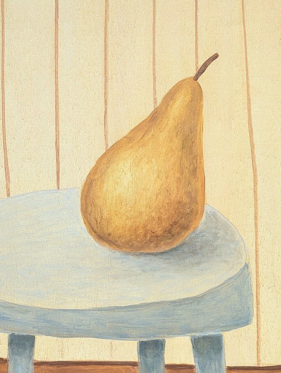 Blue chair and Pear