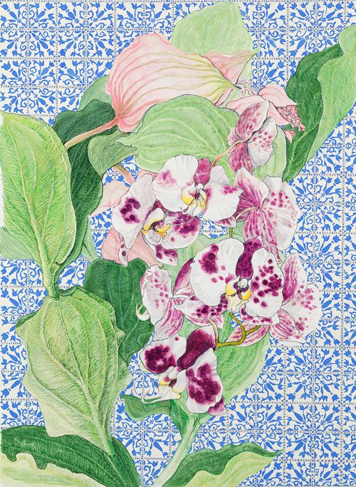Orchids with Moroccan motif by Natalie Levkovska