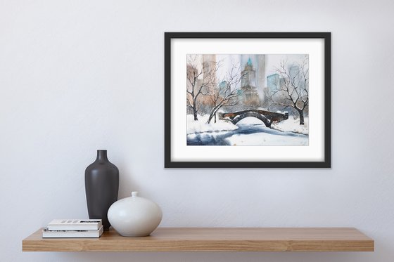 Central Park. New York. Original watercolor artwork.