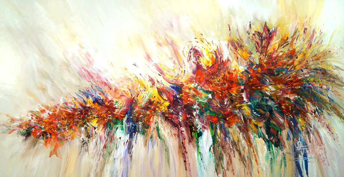 Abstract Acrylic Painting By Peter Nottrott, 61 X 31", Red Daydream C 1, Original Artwork