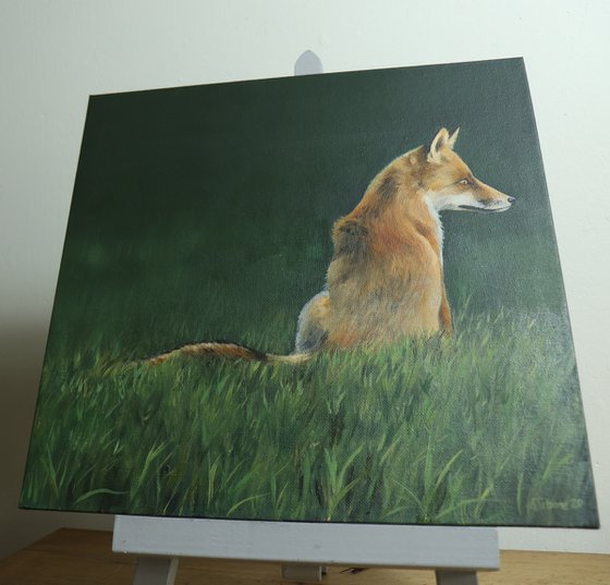 Red Fox Painting, Animal Artwork, Nature Wall Decor Framed and Ready to Hang Oil Painting by Alex Jabore Active