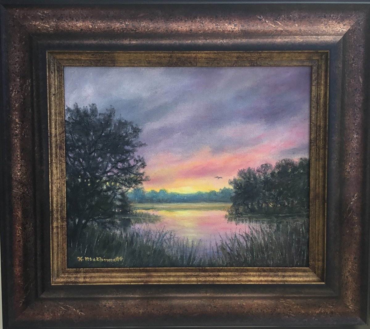 Impressionistic Landscape Oil Painting By Kathleen Mcdermott, 18 X 16", Marsh Sky Show, Original Artwork
