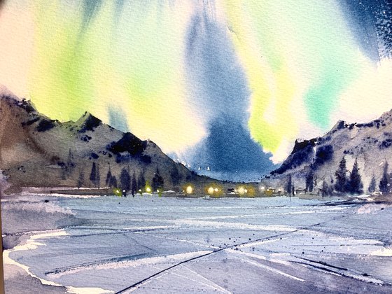 Aurora Borealis: Letting go and conquering the water in watercolor