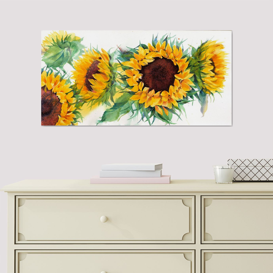 Sunflower painting, Sunflower watercolour painting, Floral Wall Art, Floral painting, yellow flower