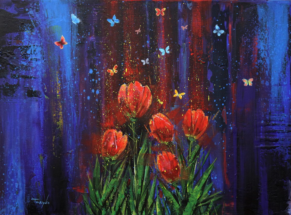 Night Flowers | Garden | Butterfly by Trayko Popov