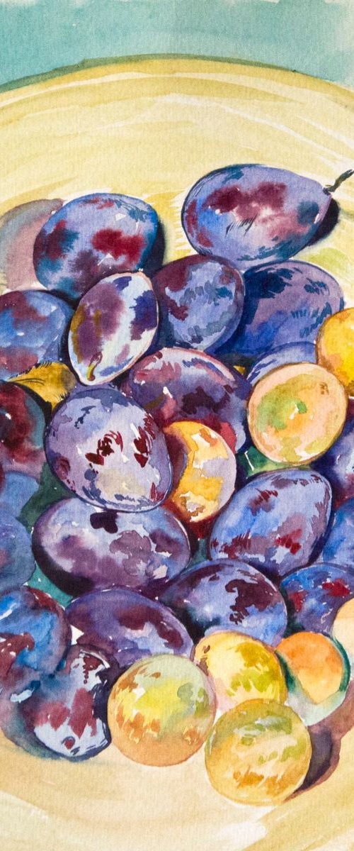 Watercolor still life with plums by Daria Galinski