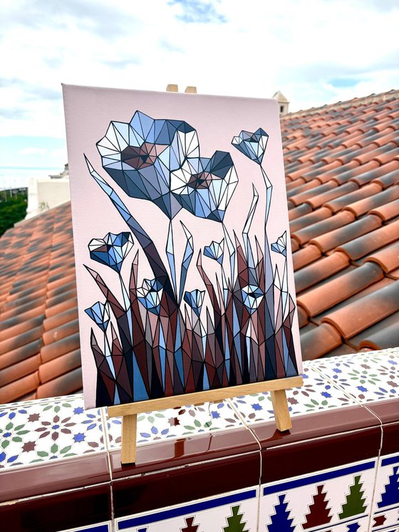 STAINED GLASS BLUE CORNFLOWERS