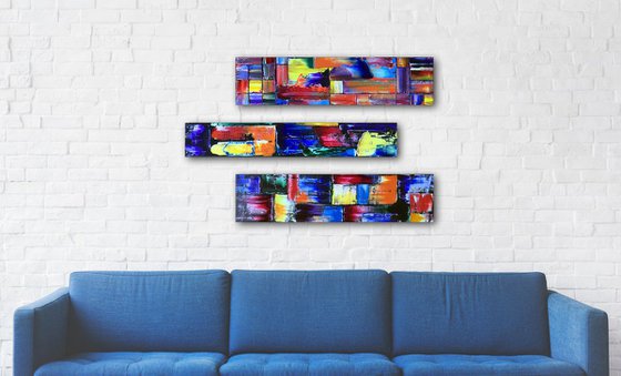 "Integration" - FREE USA SHIPPING + Save As A Series - Original PMS Abstract Triptych Oil Paintings On Wood - 33" x 20"