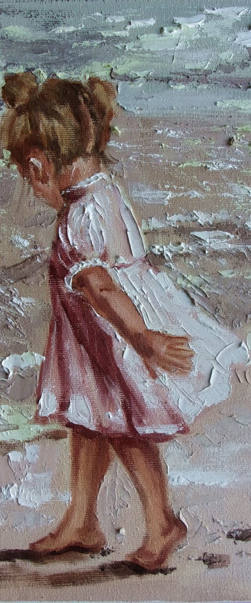 " LITTLE WAVES " original painting palette knife GIFT MODERN URBAN ART OFFICE ART DECOR HOME DECOR GIFT IDEA by Monika Luniak