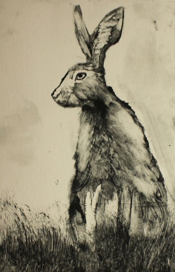 Hare Monoprint, Monotype Print Framed