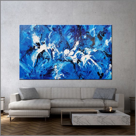 Indigo Waters 200cm x 120cm Blue White Textured Abstract Art
