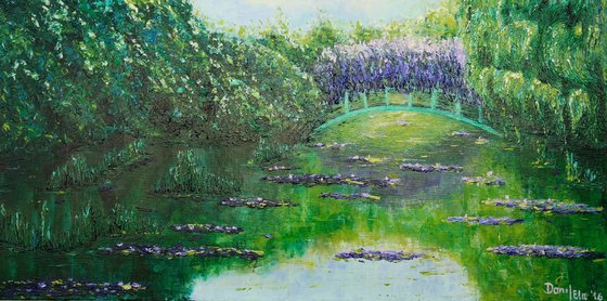 Monet's Garden - Large Palette Knife Water Lilies Impressionistic  Painting