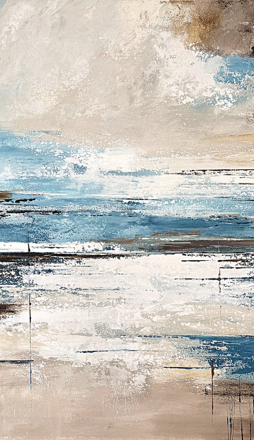 Azure Sandlines-Blue Beige Ochre by Tatiana Malinovscaia