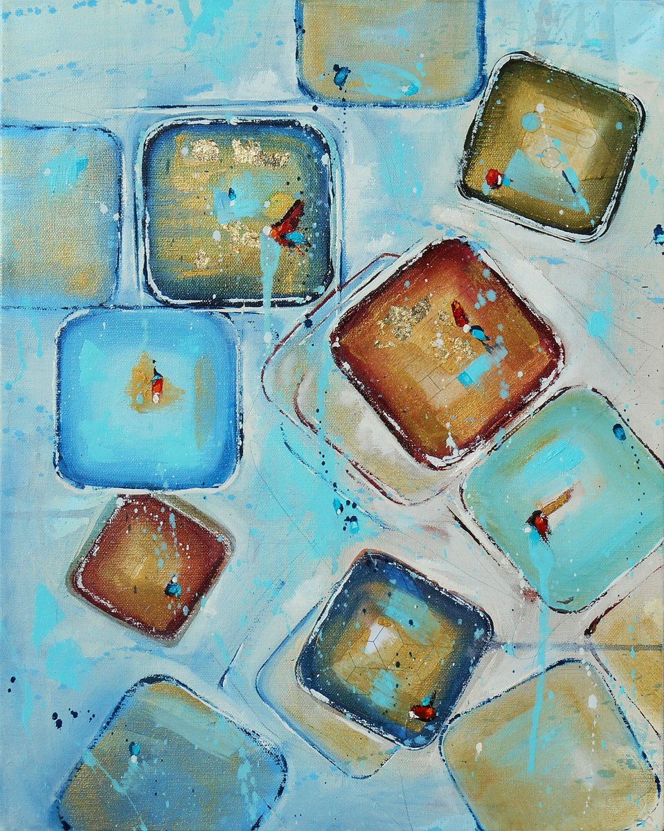 Geometric Abstract Oil Painting By Cynthia Ligeros, 16 X 20, On The Move, Original Artwork