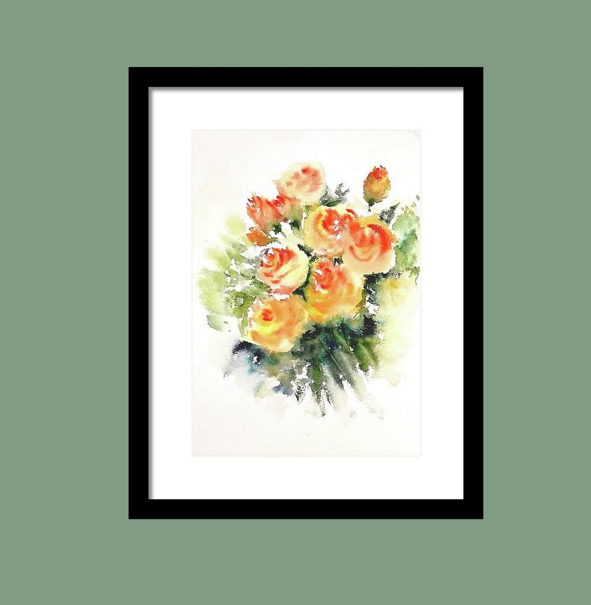 Impressionistic Botanical Watercolour By Asha Shenoy, 10 X 14, Orange Roses Queen Of Flowers, Original Artwork