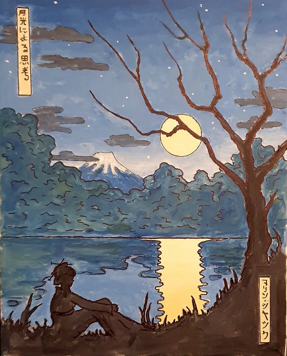 Landscape Acrylic Painting By Colin Ross Jack, 16 X 20, Thoughts In The Moonlight, Original Artwork