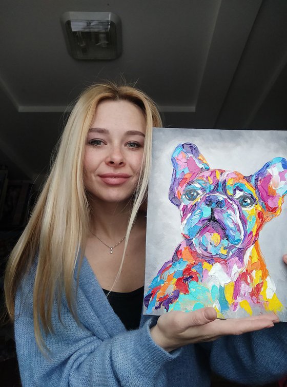 French Bulldog - dog, animals, oil painting, French Bulldog oil painting, pet, pet oil painting, gift, animals art, bulldog